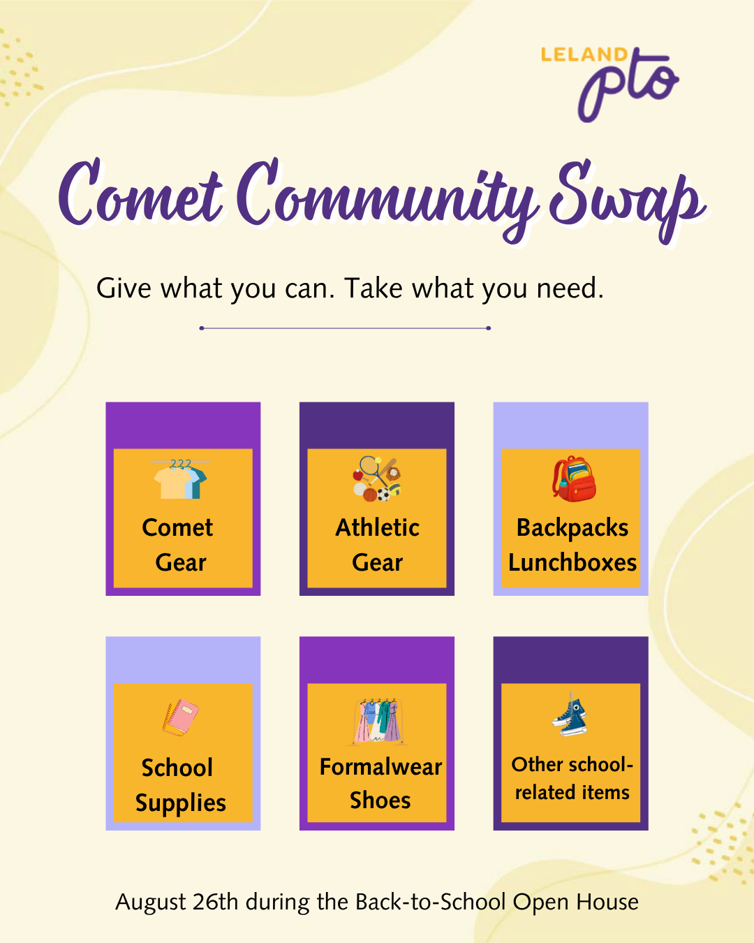 flier detailing comet gear swap at open house
